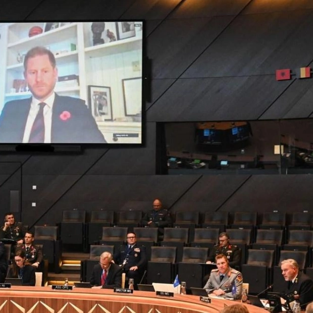 Prince Harry Proudly Displays Wedding Photo During NATO Call