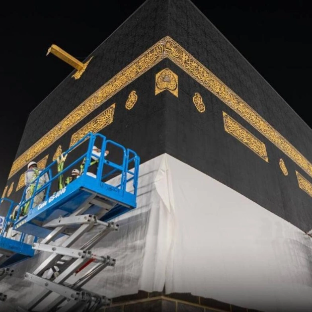 Preparation for Haj Season 2024 and Kiswa Raising at Holy Kaaba in Makkah, Saudi Arabia