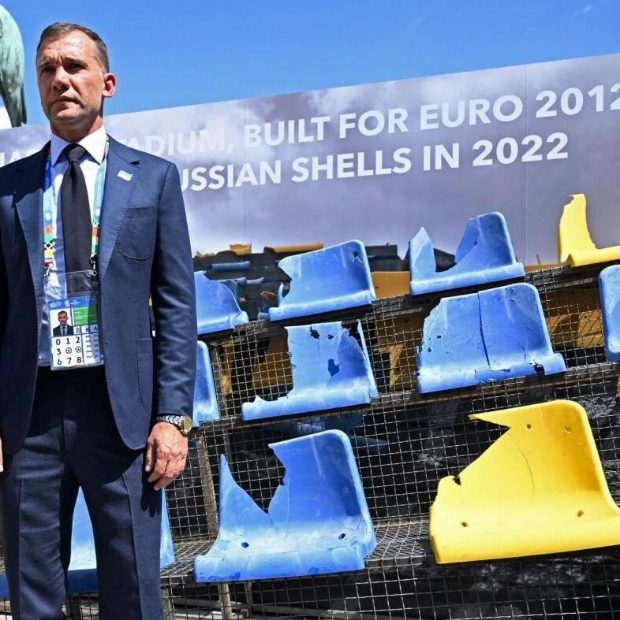 Shevchenko Presents Damaged Kharkiv Stadium Seats in Munich