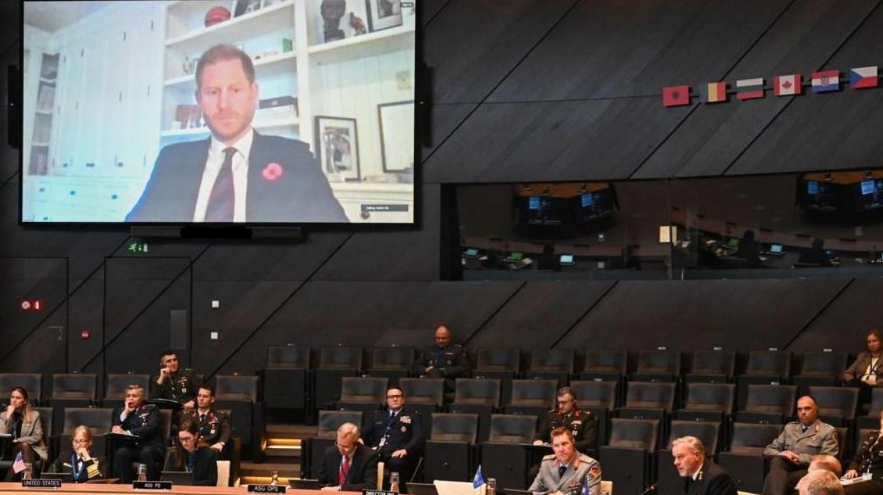 Prince Harry Proudly Displays Wedding Photo During NATO Call