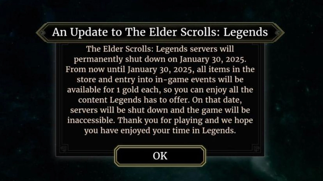 The Elder Scrolls: Legends — Закрытие игры в 2025 году