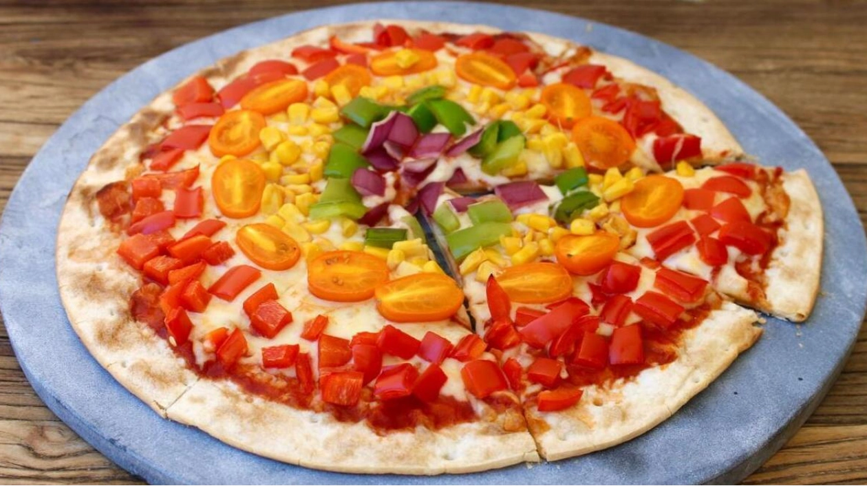 Rainbow Pizza Recipe with Colorful Toppings