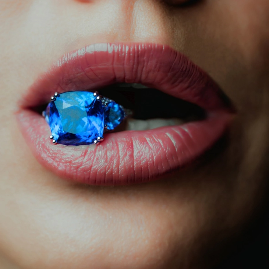 Blue gems in mouth