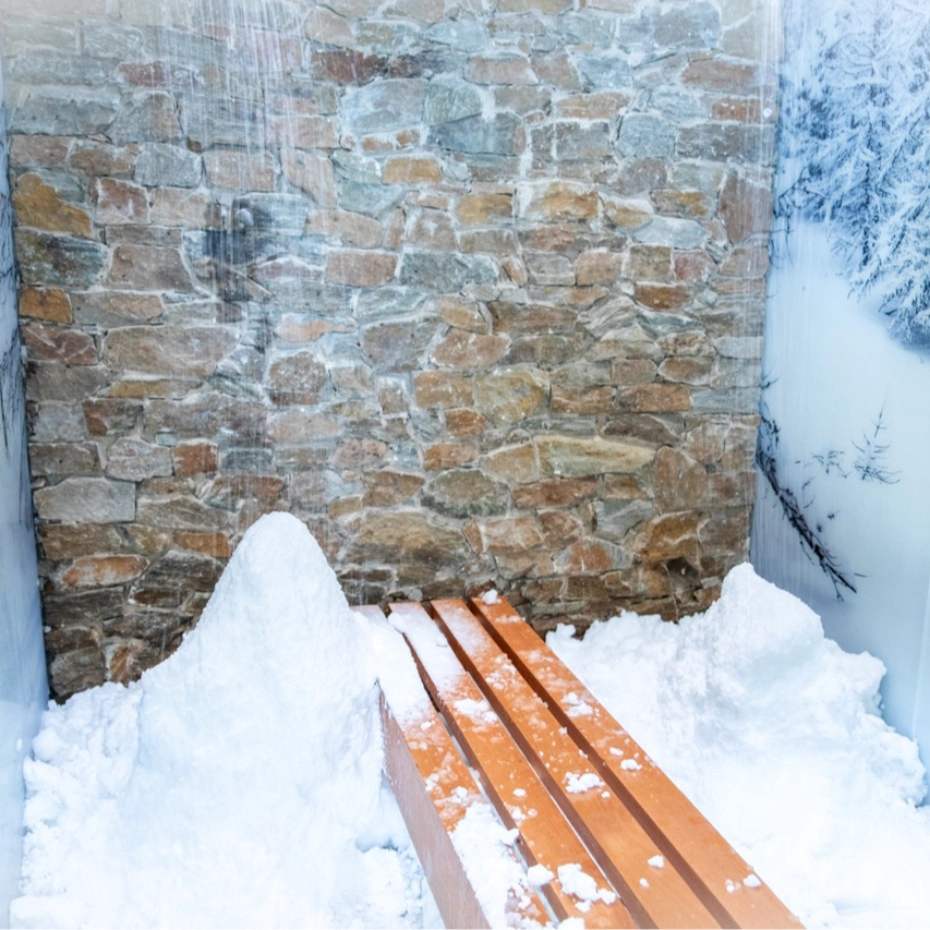 Snow room in forest banya