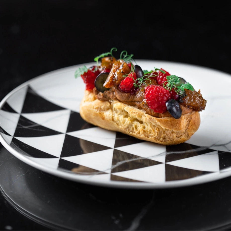 Pate Eclair with figs and raspberry